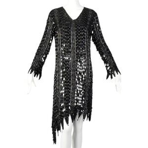 VTG Maharaj Gatsby Silk Sequin Beaded Dress Sz L Flapper Witch Halloween Costume